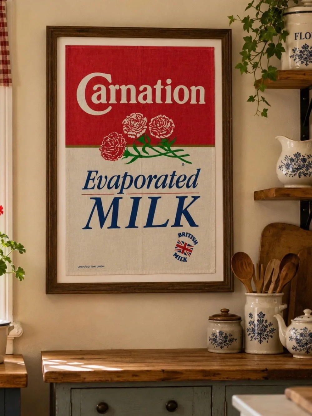 Vintage Carnation Evaporated Milk British Advertising Tea Towel Linen Cotton